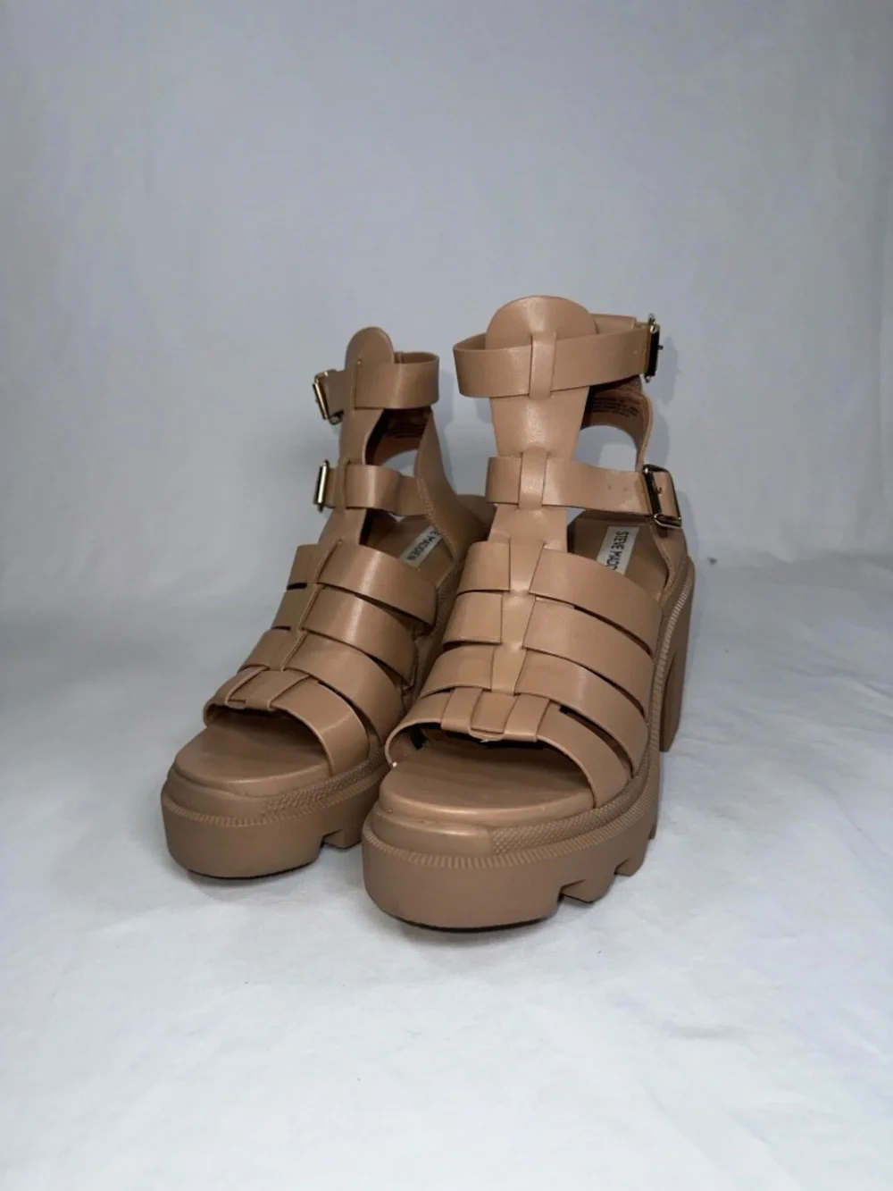 Steve Madden Cosmic Gladiator Platform Sandal Chunky Lug Sole Nude Womens Size 9